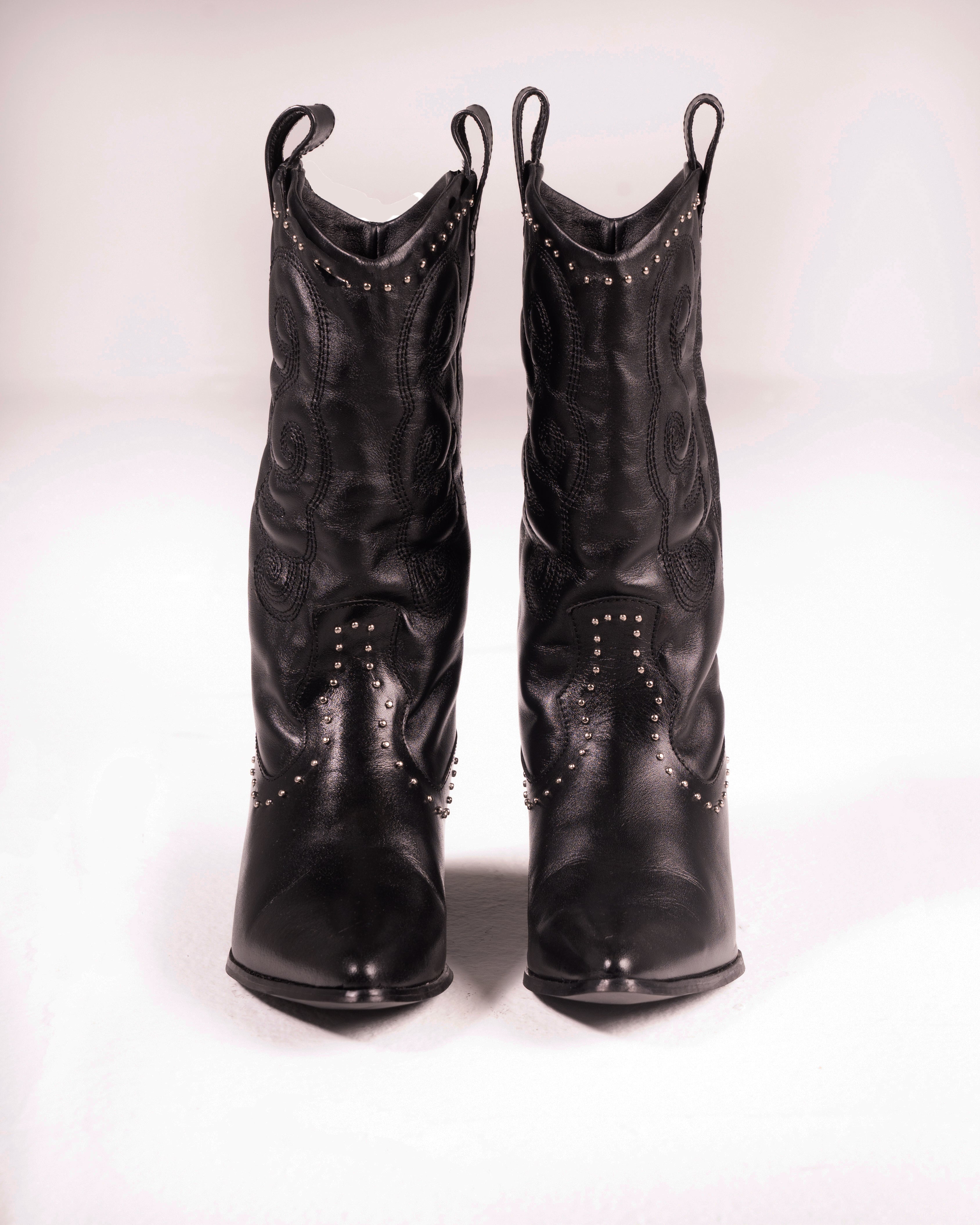 Dallas Studded Cowboy Black Boot